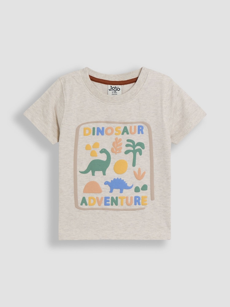 JoJo Maman Bébé Natural 2-Piece Dinosaur Puff Print T-Shirt & Short Set - Image 2 of 6