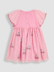 JoJo Maman Bébé Pink Cherry Angel Sleeve Appliqué Tulle Party Dress - Image 2 of 3