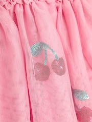 JoJo Maman Bébé Pink Cherry Angel Sleeve Appliqué Tulle Party Dress - Image 3 of 3