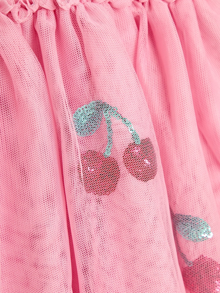 JoJo Maman Bébé Pink Cherry Angel Sleeve Appliqué Tulle Party Dress - Image 3 of 3
