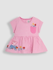 JoJo Maman Bébé Pink Stripe 2-Piece Peppa Pig Appliqué T-Shirt & Shorts Set - Image 2 of 5