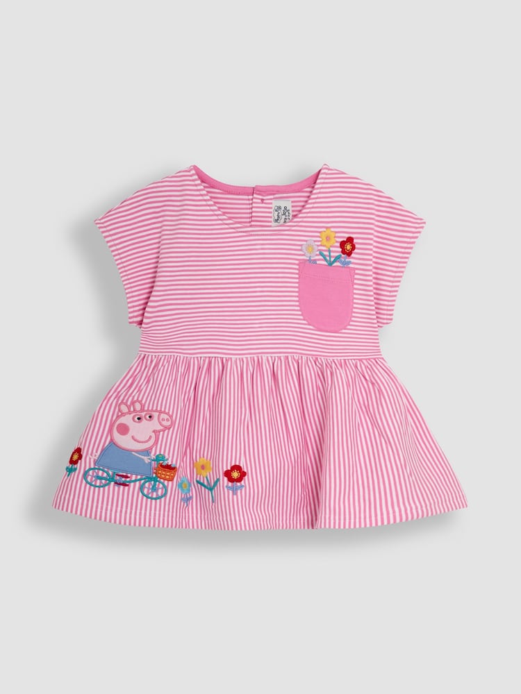 JoJo Maman Bébé Pink Stripe 2-Piece Peppa Pig Appliqué T-Shirt & Shorts Set - Image 2 of 5