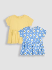 JoJo Maman Bébé Blue Sunflower Floral Print Drop Shoulder T-Shirts 2 Pack - Image 1 of 7