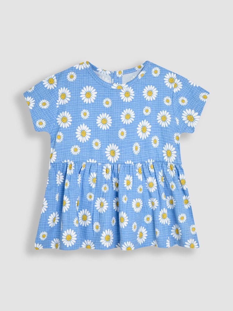 JoJo Maman Bébé Blue Sunflower Floral Print Drop Shoulder T-Shirts 2 Pack - Image 2 of 7
