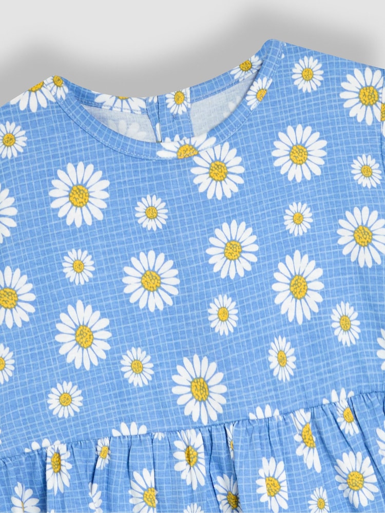 JoJo Maman Bébé Blue Sunflower Floral Print Drop Shoulder T-Shirts 2 Pack - Image 6 of 7