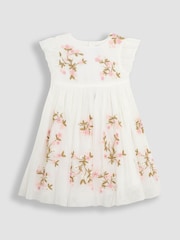JoJo Maman Bébé Cream Floral Embroidered Tulle Party Dress - Image 1 of 3