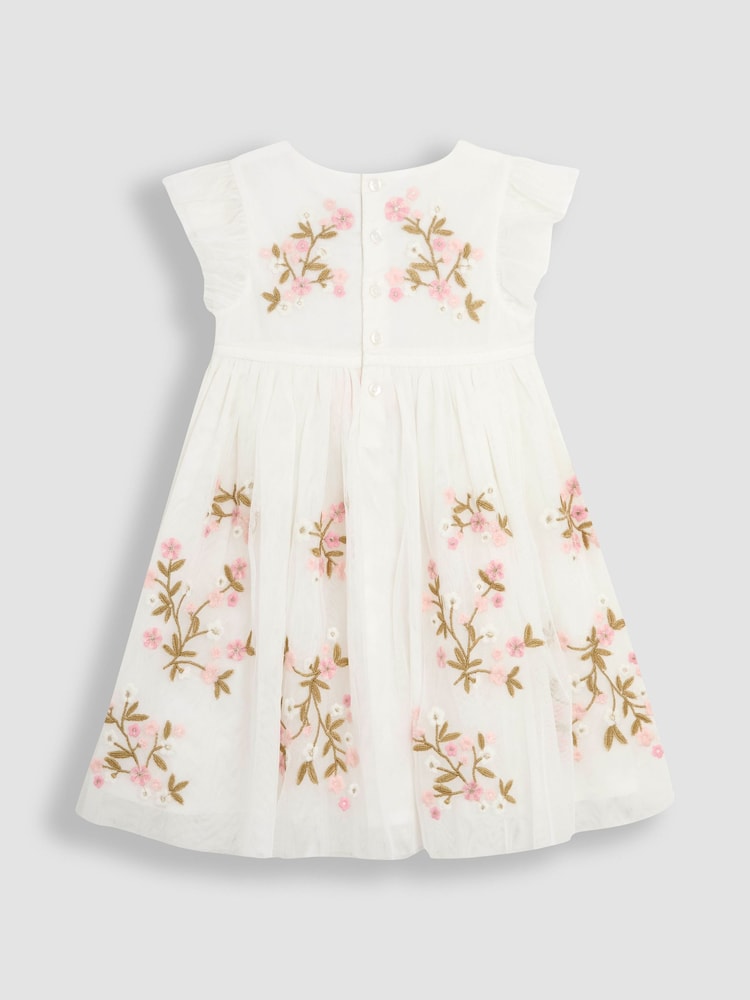 JoJo Maman Bébé Cream Floral Embroidered Tulle Party Dress - Image 2 of 3