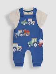 JoJo Maman Bébé Denim Tractor 2-Piece Appliqué Dungarees & T-Shirt Set - Image 1 of 7