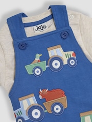 JoJo Maman Bébé Denim Tractor 2-Piece Appliqué Dungarees & T-Shirt Set - Image 6 of 7