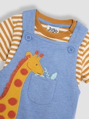 JoJo Maman Bébé Blue Giraffe 2-Piece Appliqué Dungarees & T-Shirt Set - Image 6 of 7