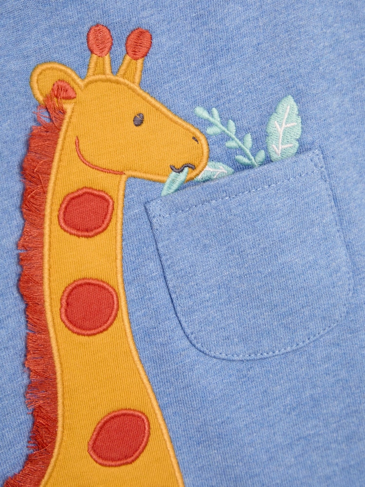 JoJo Maman Bébé Blue Giraffe 2-Piece Appliqué Dungarees & T-Shirt Set - Image 7 of 7