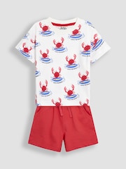 JoJo Maman Bébé Ecru Crab 2-Piece Printed T-Shirt & Short Set - Image 1 of 6