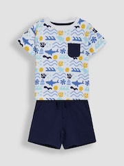 JoJo Maman Bébé Navy Ocean 2-Piece Printed T-Shirt & Short Set - Image 1 of 6