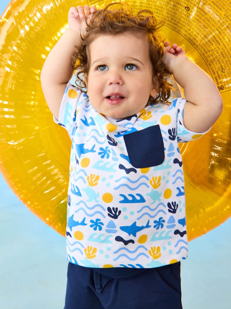 JoJo Maman Bébé Navy Ocean 2-Piece Printed T-Shirt & Short Set - Image 6 of 6