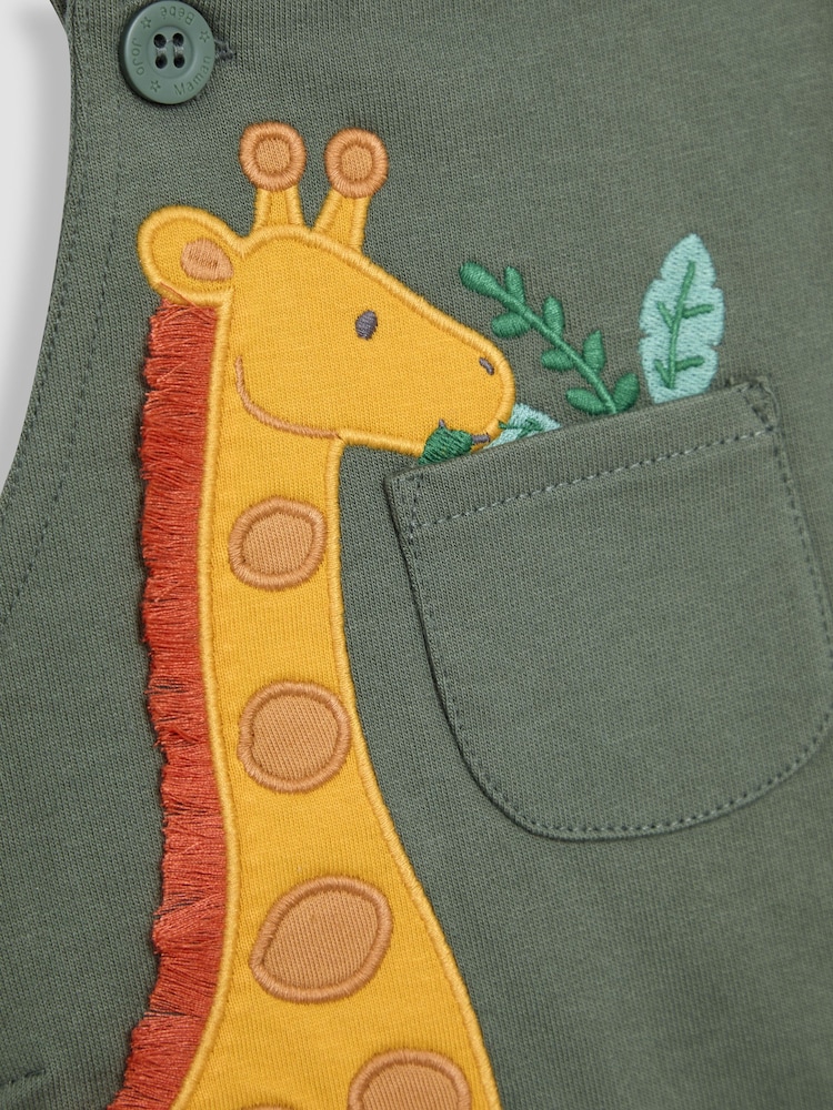 JoJo Maman Bébé Khaki Giraffe 2-Piece Appliqué Dungarees & T-Shirt Set - Image 7 of 7