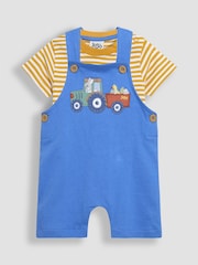 JoJo Maman Bébé Blue 2-Piece Appliqué Dungarees & T-Shirt Set - Image 1 of 6