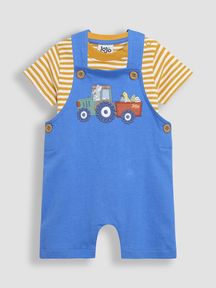 JoJo Maman Bébé Blue 2-Piece Appliqué Dungarees & T-Shirt Set - Image 1 of 6
