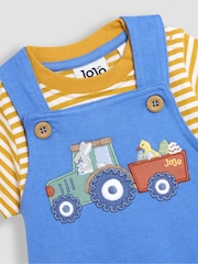 JoJo Maman Bébé Blue 2-Piece Appliqué Dungarees & T-Shirt Set - Image 6 of 6