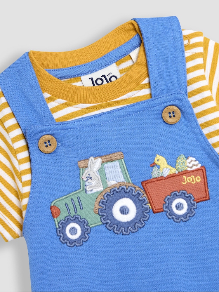 JoJo Maman Bébé Blue 2-Piece Appliqué Dungarees & T-Shirt Set - Image 6 of 6
