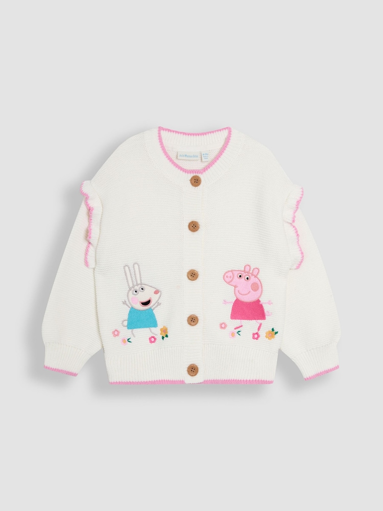 JoJo Maman Bébé Cream Peppa Pig Embroidered 100% Cotton Cardigan - Image 1 of 3