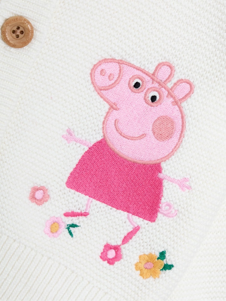JoJo Maman Bébé Cream Peppa Pig Embroidered 100% Cotton Cardigan - Image 3 of 3