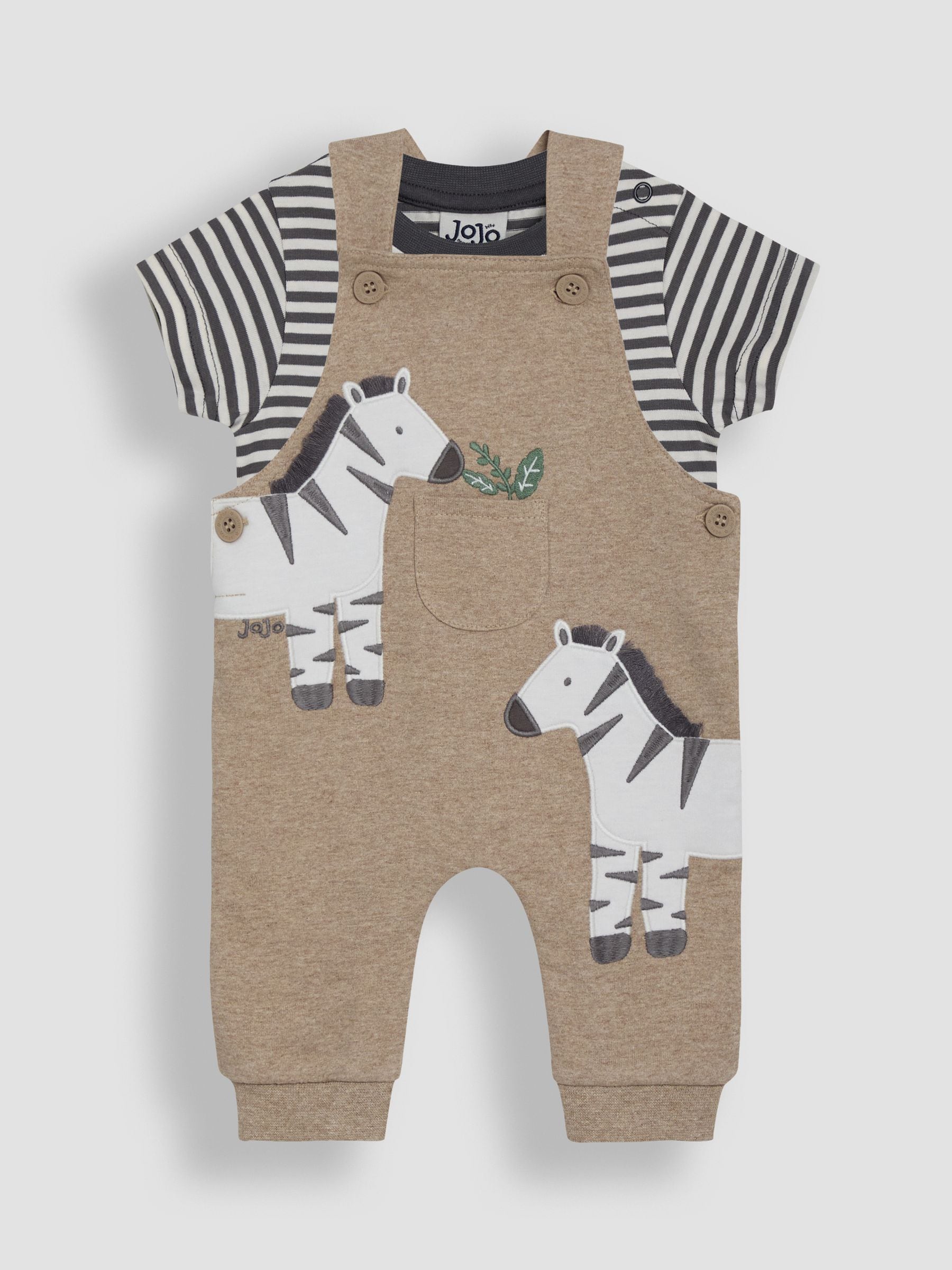 JoJo Maman Bébé Fawn 2-Piece Appliqué Dungarees & T-Shirt Set