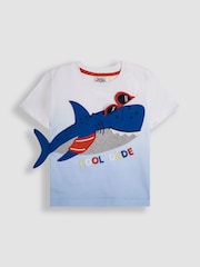 JoJo Maman Bébé Blue Shark 2 Piece Appliqué 100% Cotton T-Shirt & Short Set - Image 2 of 6