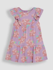 JoJo Maman Bébé Lilac Purple Tropical Floral Frill Shoulder Summer Dress - Image 1 of 3