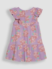 JoJo Maman Bébé Lilac Purple Tropical Floral Frill Shoulder Summer Dress - Image 2 of 3