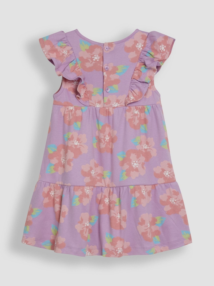 JoJo Maman Bébé Lilac Purple Tropical Floral Frill Shoulder Summer Dress - Image 2 of 3