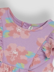 JoJo Maman Bébé Lilac Purple Tropical Floral Frill Shoulder Summer Dress - Image 3 of 3