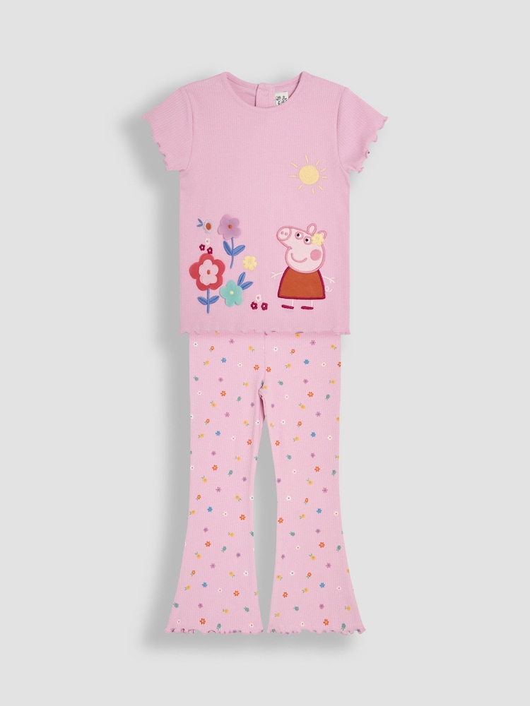 JoJo Maman Bébé Pink 2-Piece Peppa Pig T- Shirt & Flared Leggings Set - Image 1 of 7