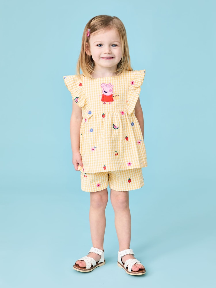 JoJo Maman Bébé Yellow 2-Piece Peppa Pig Woven Top & Shorts Set - Image 1 of 10