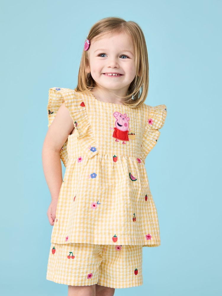 JoJo Maman Bébé Yellow 2-Piece Peppa Pig Woven Top & Shorts Set - Image 2 of 10