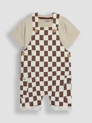 JoJo Maman Bébé Stone 2-Piece Checkerboard Dungarees & T-Shirt Set - Image 1 of 7
