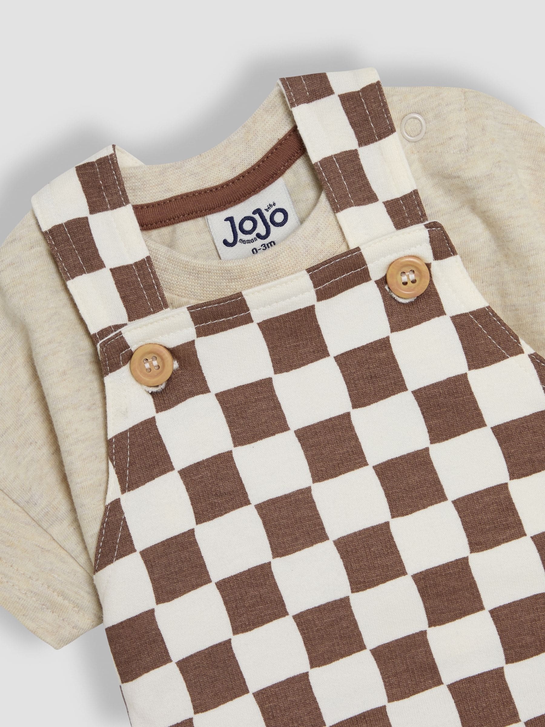 Buy JoJo Maman Bébé Stone 2-Piece Checkerboard Dungarees & T-Shirt
