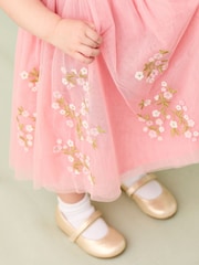JoJo Maman Bébé Pink Floral Embroidered Tulle Party Dress - Image 6 of 9