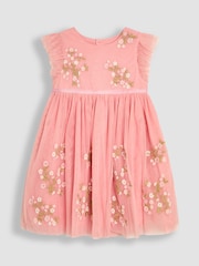 JoJo Maman Bébé Pink Floral Embroidered Tulle Party Dress - Image 7 of 9