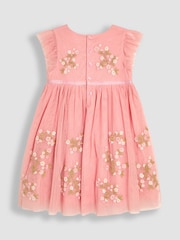 JoJo Maman Bébé Pink Floral Embroidered Tulle Party Dress - Image 8 of 9