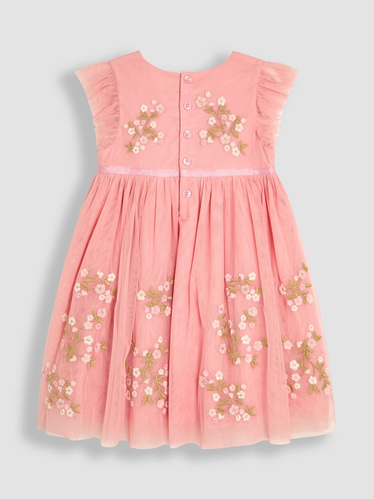 JoJo Maman Bébé Pink Floral Embroidered Tulle Party Dress - Image 8 of 9