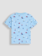 JoJo Maman Bébé Blue Boat 100% Cotton Prtinted T-Shirt & Shorts Set - Image 3 of 6