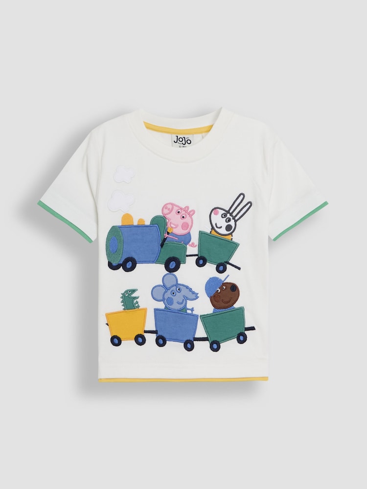 JoJo Maman Bébé Blue 2 Piece Peppa Pig Appliqué 100% Cotton T-Shirt & Shorts Set - Image 2 of 7