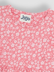 JoJo Maman Bébé Coral Pink Ditsy Floral Print 100% Cotton Dress - Image 3 of 3