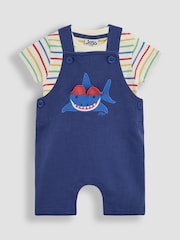 JoJo Maman Bébé Indigo Shark 2-Piece Appliqué Dungarees & T-Shirt Set - Image 1 of 9