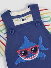 JoJo Maman Bébé Indigo Shark 2-Piece Appliqué Dungarees & T-Shirt Set - Image 8 of 9