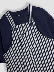 JoJo Maman Bébé Navy Stripe 100% Cotton Dungarees & Top Set - Image 6 of 6