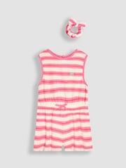 JoJo Maman Bébé Pink Stripe Towelling Sunsuit & Scrunchie - Image 1 of 5