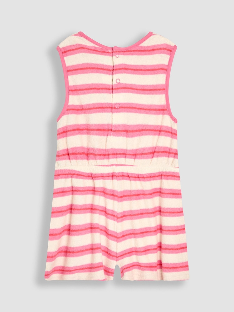 JoJo Maman Bébé Pink Stripe Towelling Sunsuit & Scrunchie - Image 3 of 5