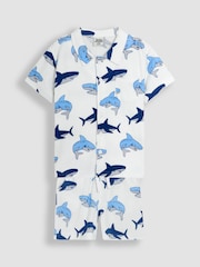 JoJo Maman Bébé Ecru 2-Piece Shark Textured Shirt & Shorts Set - Image 1 of 6