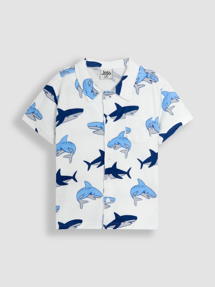 JoJo Maman Bébé Ecru 2-Piece Shark Textured Shirt & Shorts Set - Image 2 of 6
